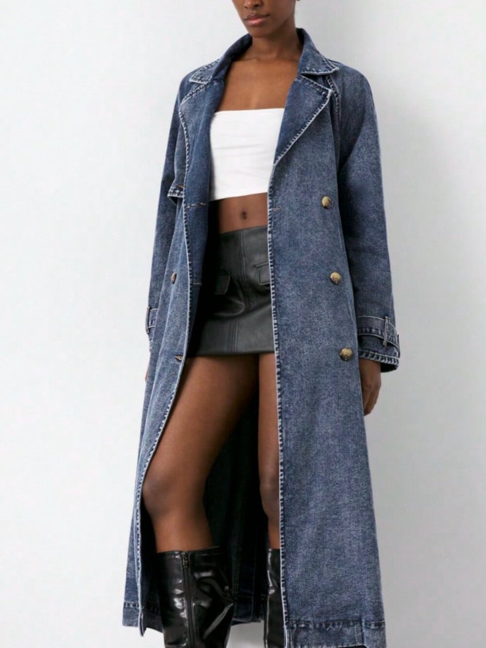 Medium Wash Casual Women's Denim Trench Coat - Picture 4 of 7